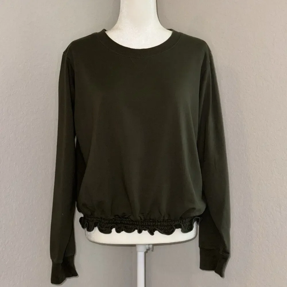 Michael Kors Ivy Green Basics Ruffle‎ Long Sleeve Women's XL Casual Boho
